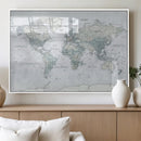 Push Pin World Map Canvas Print - Detailed Vintage World Map