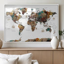 Watercolor World Map Canvas Print – Detailed Map of the