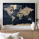 Minimalist World Map Canvas Wall Art - Watercolor Blue and