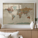 World Map Wall Art Canvas Print, Framed Rustic Atlas Art