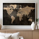 Brown World Map Canvas Print – Modern Travel Map Wall Art,