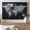 Black World Map Canvas Print – Detailed Map for Couples and