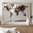 Blue Watercolor World Map Canvas Print – Framed Modern Wall