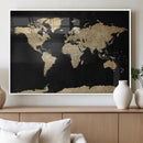 Beige World Map Canvas Wall Art Print, Minimal Black and