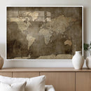 Dark Vintage World Map Canvas Wall Art Print, Antique Map