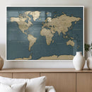 Minimal Vintage World Map Canvas Wall Art Print, Neutral