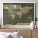 Large World Map Canvas Wall Art Print for Study Room Decor -