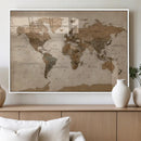 World Map Canvas Wall Art Print, Detailed Global Map Artwork