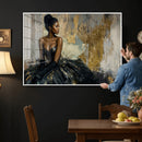 Black Woman Canvas Wall Art — Black Gold Gown Fashion Print by MyGreatCanvas | Canvas Wall Art Prints | Photo Prints & Wall Decor