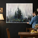 Misty Pine Forest Oil Painting Canvas — Dark Moody Teal Grey by MyGreatCanvas | Canvas Wall Art Prints | Photo Prints & Wall Decor