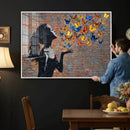 Urban Banksy Butterfly Girl Wall Art Canvas Print, Framed by MyGreatCanvas | Canvas Wall Art Prints | Photo Prints & Wall Decor
