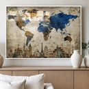 World Map Canvas Print – Vintage Blue and Gold World Map