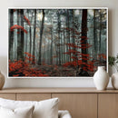 Autumn Forest Wall Art – Enchanting Red Leaves Canvas Print,