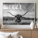 Longhorn Black and White Wall Art – Rustic Western Bull