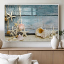 Seashells on Rustic Wooden Background, Seashells Wall Art