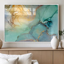 Abstract Aqua and Gold Fluid Wall Art Canvas | 3 Panel Large by MyGreatCanvas | Canvas Wall Art Prints | Photo Prints & Wall Decor
