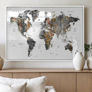 Modern Metallic World Map Canvas Wall Art – Framed
