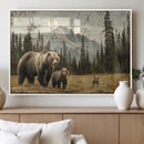 Rustic Grizzly 399 Bear Family Wall Art Canvas Print