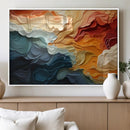 Blue Orange Abstract Wave Wall Art Canvas Print, Framed Blue
