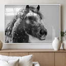 Winter Horse Canvas Print | Large 3-Panel Black White Equine