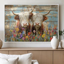 Cute Highland Cow Canvas Wall Art - Rustic Farmhouse Decor