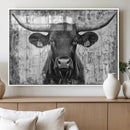 Abstract Longhorn Bull Wall Art Canvas Print - Rustic Texas