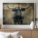 Texas Longhorn Bull Wall Art – Framed Rustic Cow Canvas