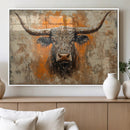 Abstract Cow Longhorn Bull Wall Art Canvas Print - Rustic