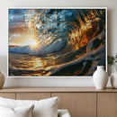 Ocean Wave at Sunset Canvas Wall Art – Vibrant Coastal Beach