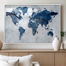 Modern Blue World Map Canvas Print – Framed Wall Art,