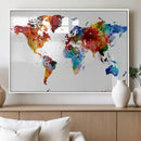 Colorful World Map Canvas Wall Art Print, Contemporary