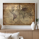 Vintage World Map Wall Art Canvas – Antique Style Push Pin