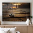 Stones on Wooden Pier at Sunset Canvas Print, Serene Coastal by MyGreatCanvas | Canvas Wall Art Prints | Photo Prints & Wall Decor