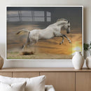 Large Wall Art Canvas Print – White Jumping Horse Sunset