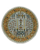 Custom Made Tree of life Rust And Silver Round Hand Knotted Wool Rug