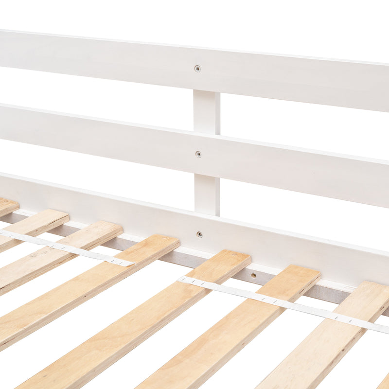 Twin over Twin House Bunk Bed with Roof, Window, Window Box, Door, with Safety Guardrails and Ladder, White