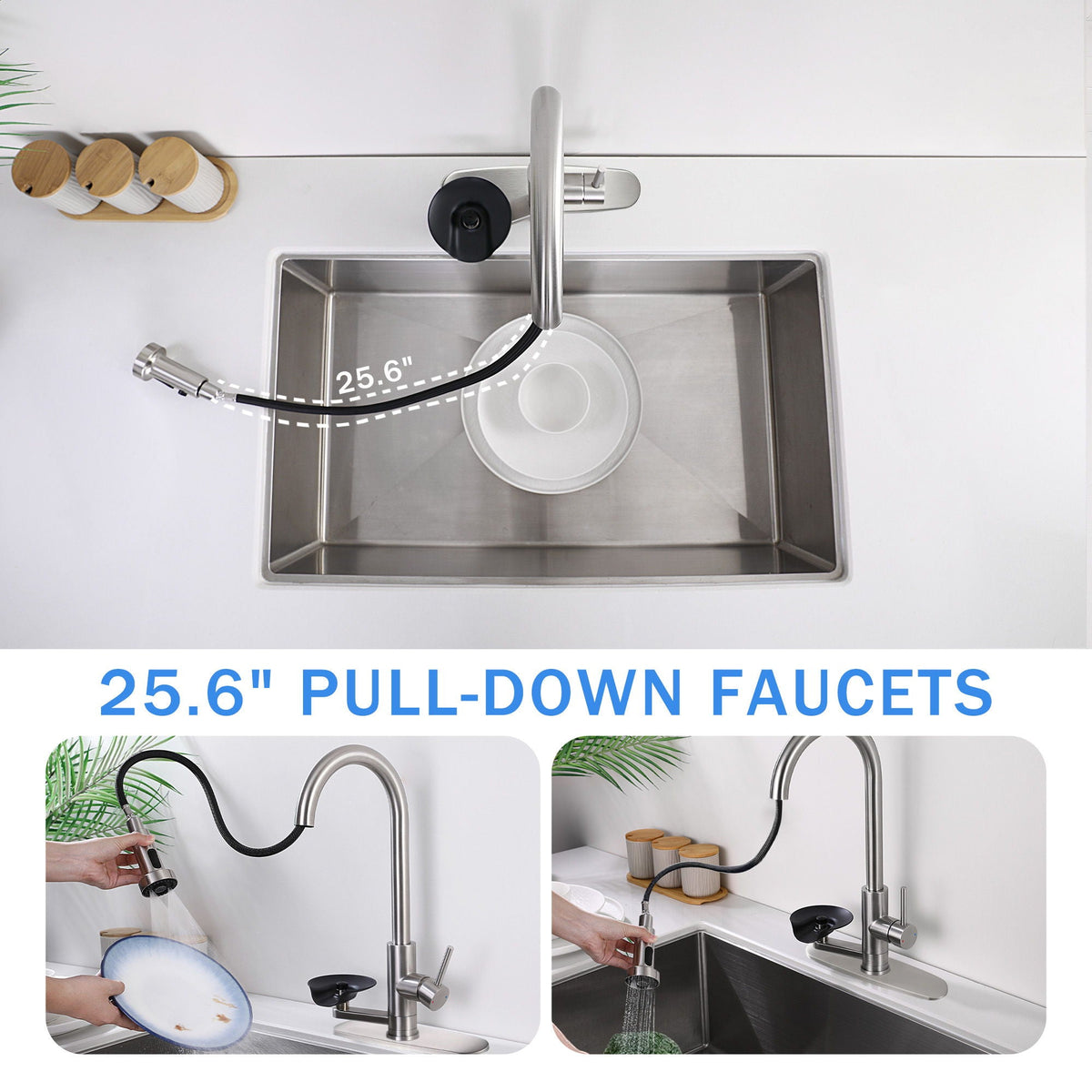 3 In 1 Kitchen Faucet With Press Type Glass Rinser, High Arc Pull Down Sprayer, photo 9 of 28