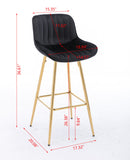 26 Inch Set of 2 Bar Stools, with Chrome Footrest Velvet Fabric Counter Stool Golden Leg Simple Bar Stool, BLACK