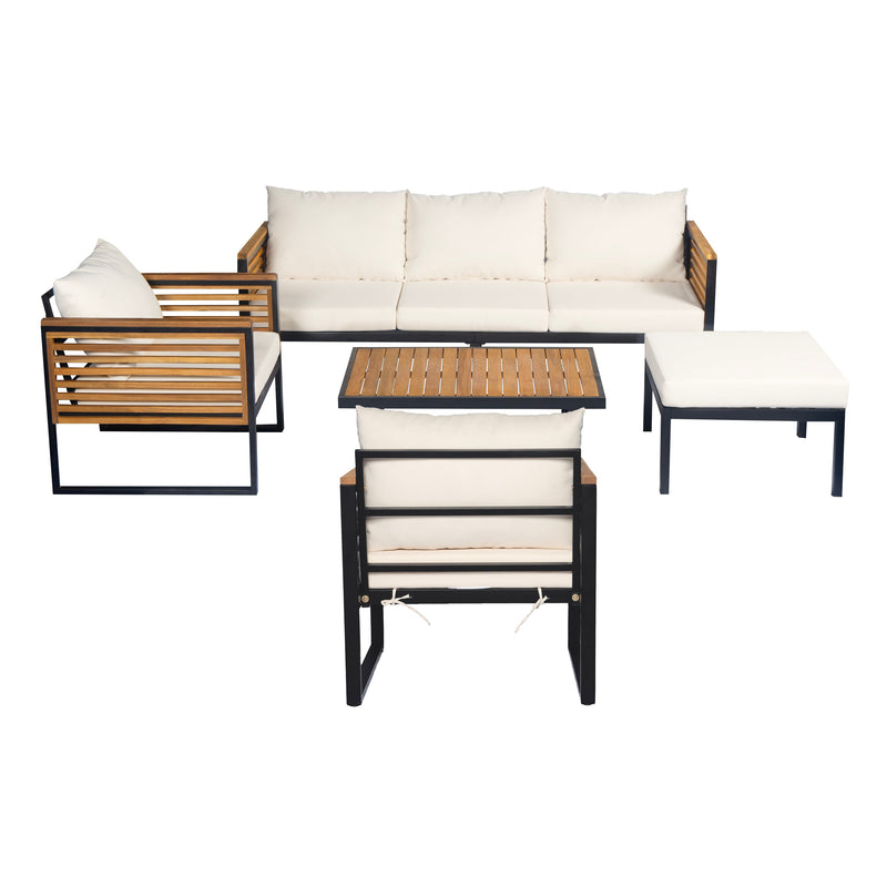 Outdoor 5-piece Acacia Wood and Metal Patio Sofa Set