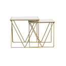 Sinclair - 2 Piece Nesting Table Set With Iron And Luxurious Marble Surface - White / Gold