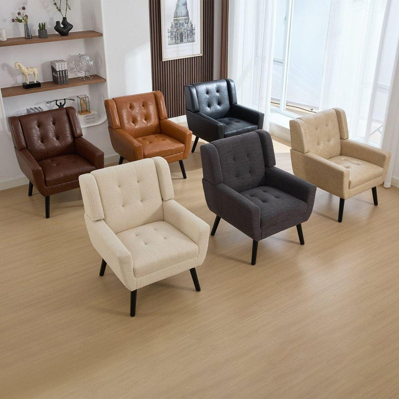 Modern Soft Leather Material Ergonomics Accent Chair Living Room Chair Bedroom Chair Home Chair With Black Legs For Indoor Home-Light Brown PU