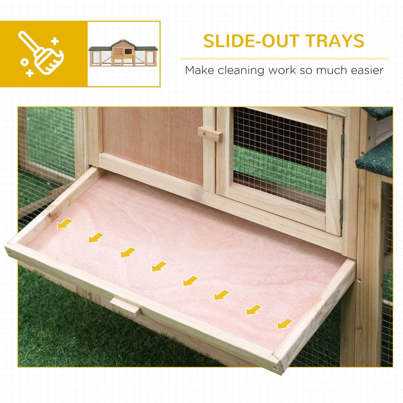 83"L Outdoor Rabbit Hutch, Guinea Pig Cage Indoor Outdoor Wooden Bunny Hutch with Double Runs, Weatherproof Roof, Removable Tray, Ramps, Natural