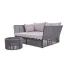 2-Piece Outdoor Sunbed and Coffee Table Set, Patio Double Chaise Lounger Loveseat Daybed with Clear Tempered Glass Table for the patio, poolside (Grey Cushion + Dark Grey Rope)