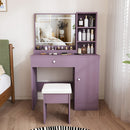 Purple Vanity Desk with Lighted Mirror & Padded Stool
