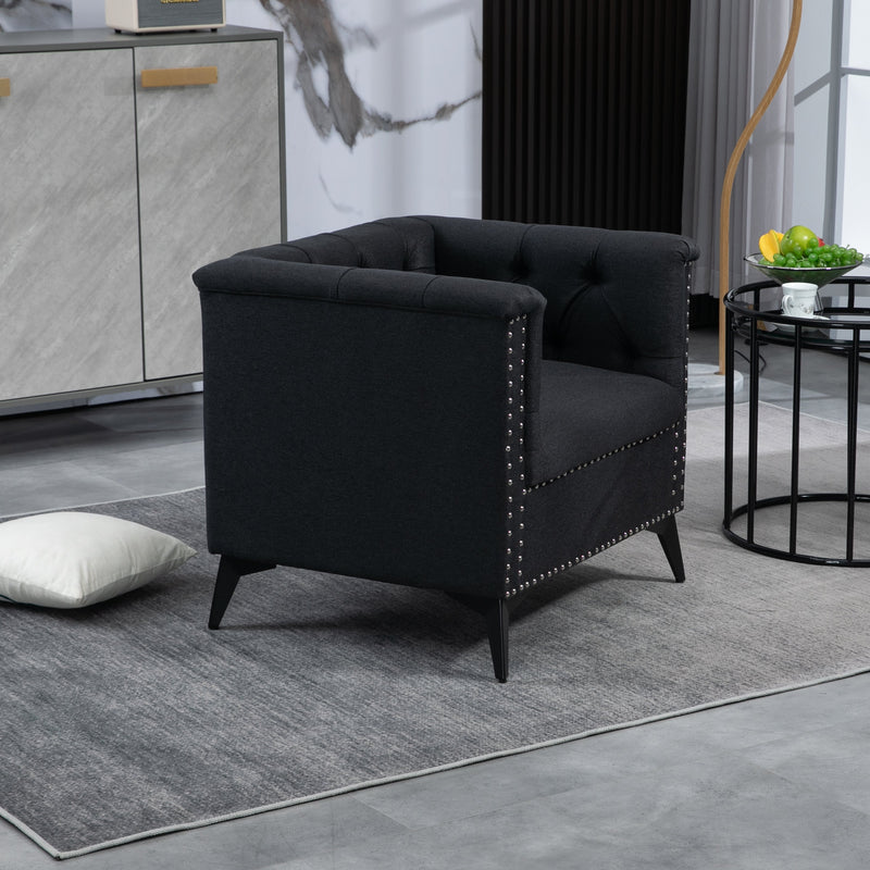 Accent Chair Living Room Chairs Single Sofa Chair,Arm Chairs with Linen Fabric, Mid Century Accent Arm Chairs Comfy Reading Lounge Club Armchair for Bedroom Office Study