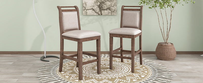 3-Piece Wood Counter Height Drop Leaf Dining Table Set with 2 Upholstered Dining Chairs for Small Place, Brown