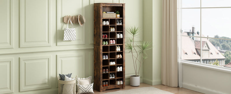 Walker Edison | Wood Tall Entryway Shoe Cubby Cabinet