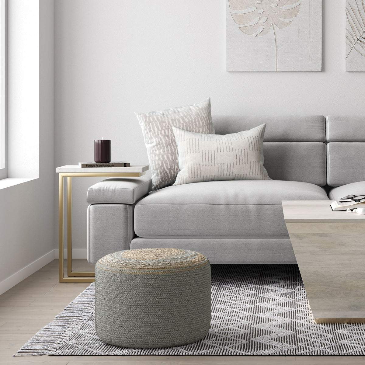 Serena - Handcrafted Round Braided Pouf, photo 4 of 11