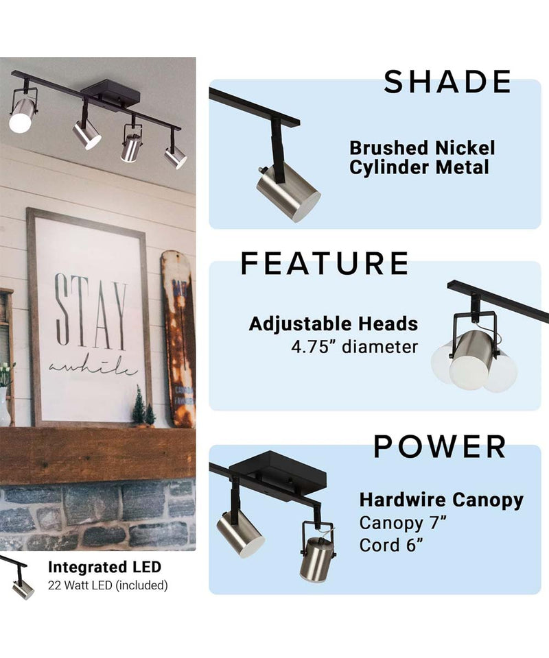 Catalina Modern 4 Light LED Track Light Kit, 33"Wide, Matte Black & Brushed Nickel Finish