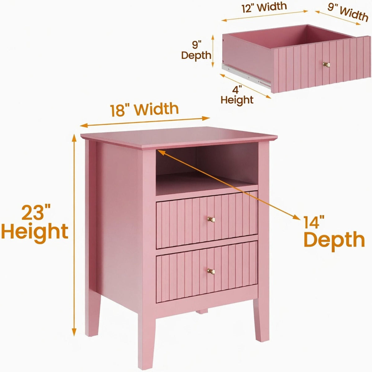 Fluted Nightstand With 2 Drawers, photo 35 of 40